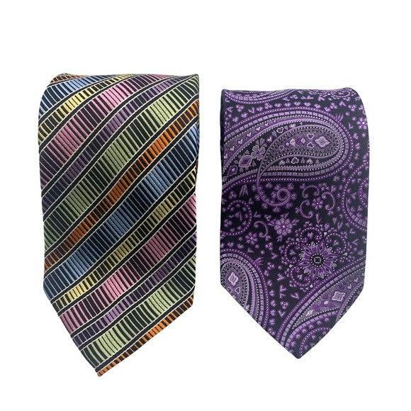 Van Heusen Other - Van Heusen Necktie Men's Multi-color Striped Purple Paisley 2-Piece Set